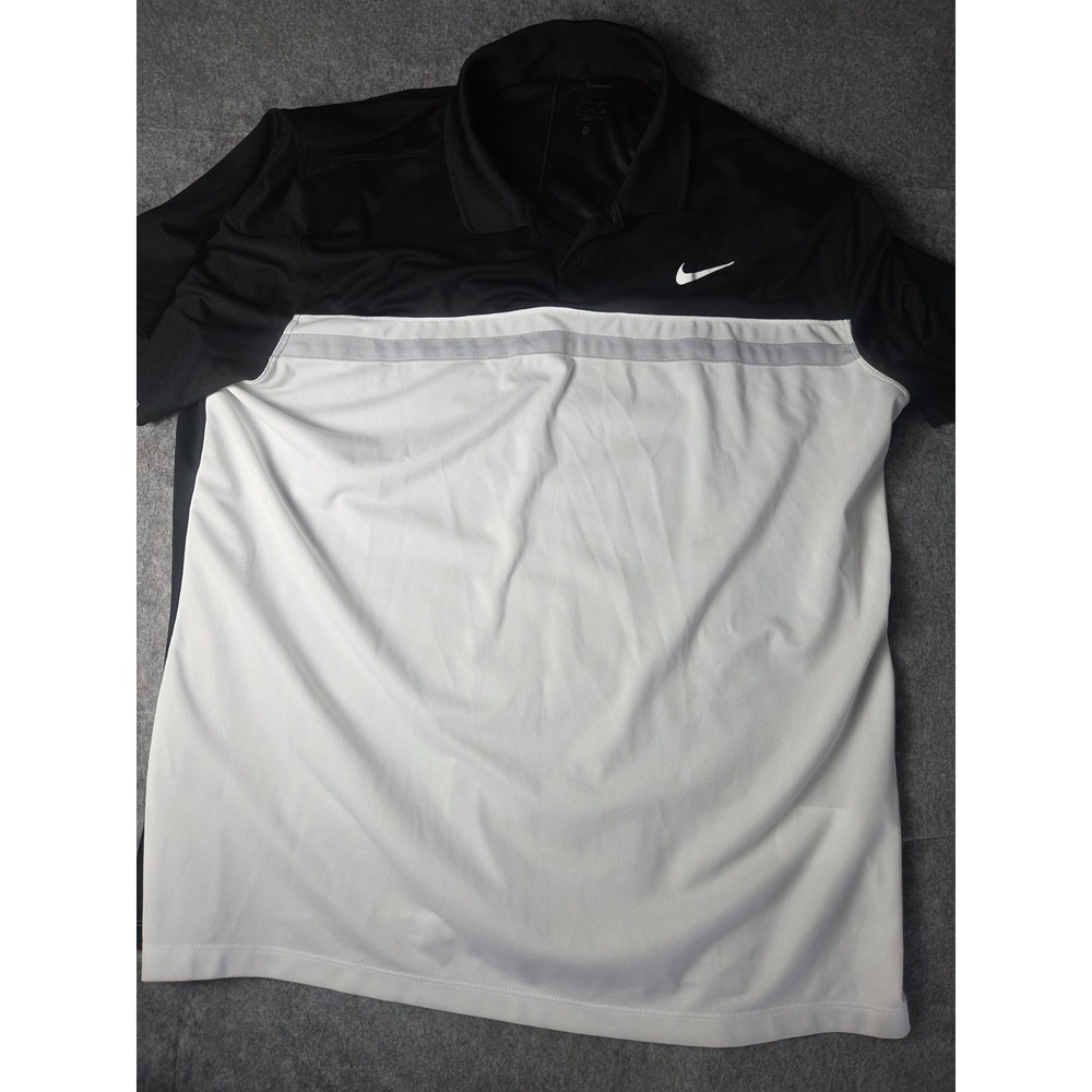Nike Golf Shirt Mens XL Black White Dri Fit Polo Lightweight